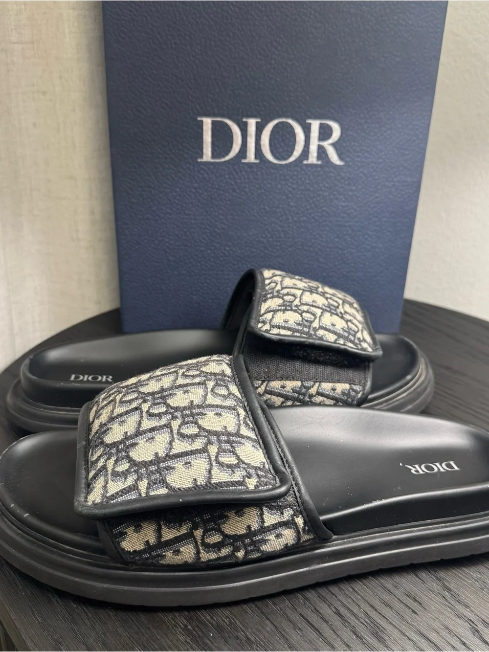 Christian Dior Men's Aqua Slide Sandals Oblique Jacquard 44